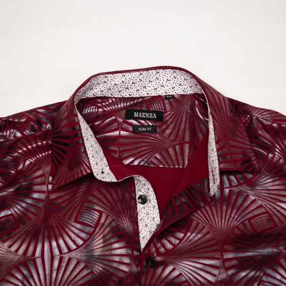 Maenza Red Maroon Formal Shirt Sz M Metallic Sparkle Shiny Bling Rock Star Disco - Picture 2 of 6